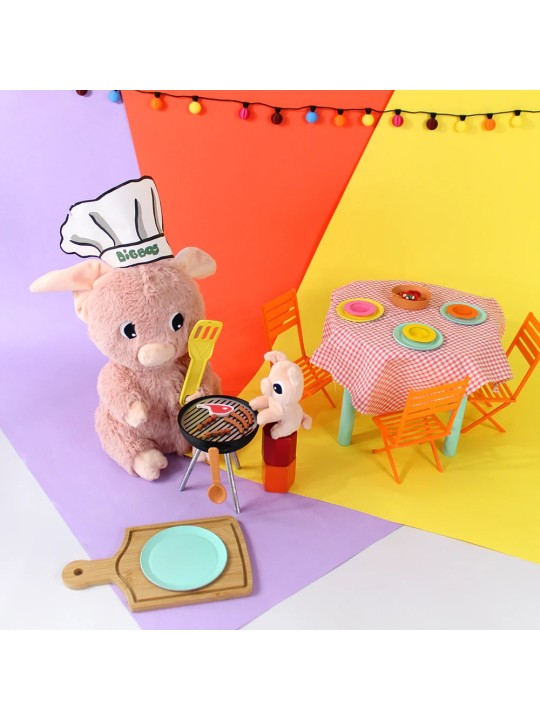 Peluche cochon Barbekiou maman et son bébé rose - Les Ptipotos - Les Déglingos