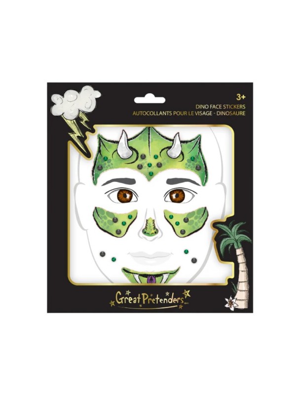 Feuille d'autocollants visage de dinosaure (9 pièces) - Great Pretenders