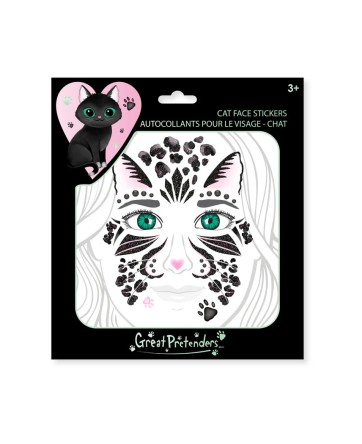 Feuille d'autocollants visage de chat noir (9 pièces) - Great Pretenders