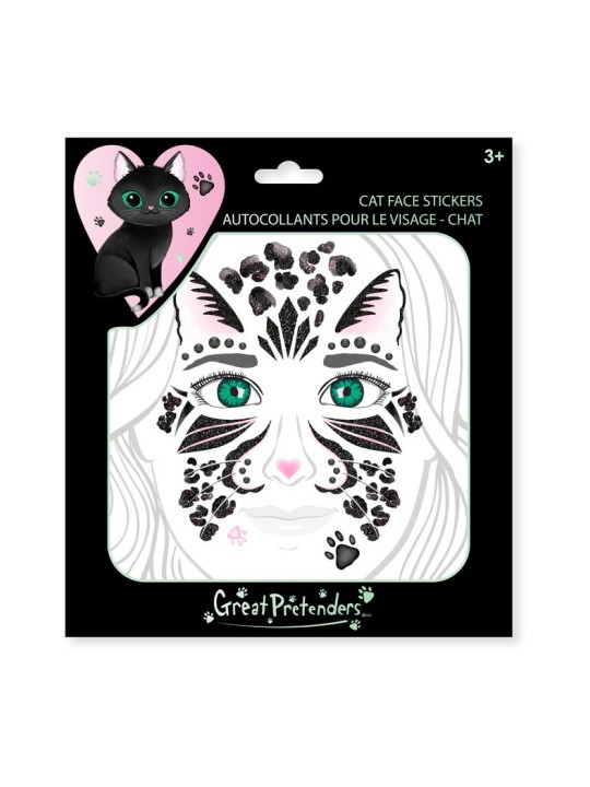 Feuille d'autocollants visage de chat noir (9 pièces) - Great Pretenders