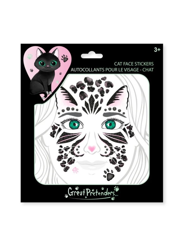 Feuille d'autocollants visage de chat noir (9 pièces) - Great Pretenders