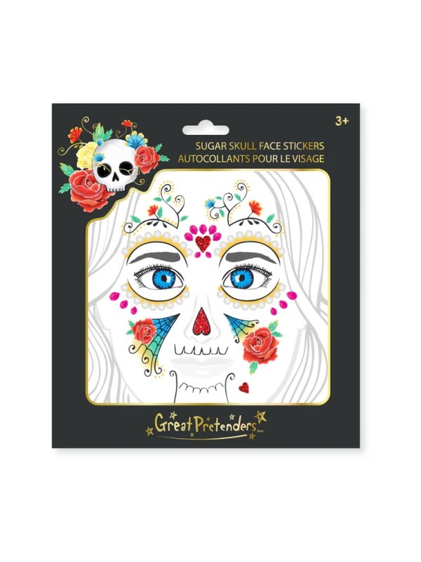 Feuille d'autocollants visage de tete de mort en sucre (9 pièces) - Great Pretenders