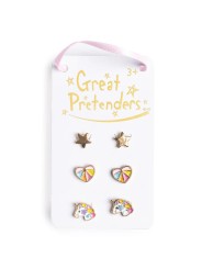 Zoom Boucles d'oreilles cloutées joyeuses de la boutique (3 paires) - Great Pretenders