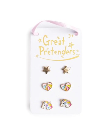 Zoom Boucles d'oreilles cloutées joyeuses de la boutique (3 paires) - Great Pretenders