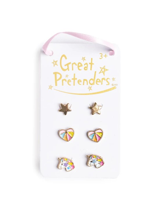 Zoom Boucles d'oreilles cloutées joyeuses de la boutique (3 paires) - Great Pretenders