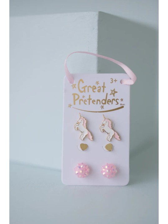 Boucles d'oreilles cloutées licorne  (3 paires) - Great Pretenders