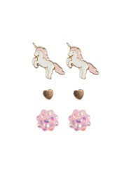 Boucles d'oreilles cloutées licorne  (3 paires) - Great Pretenders