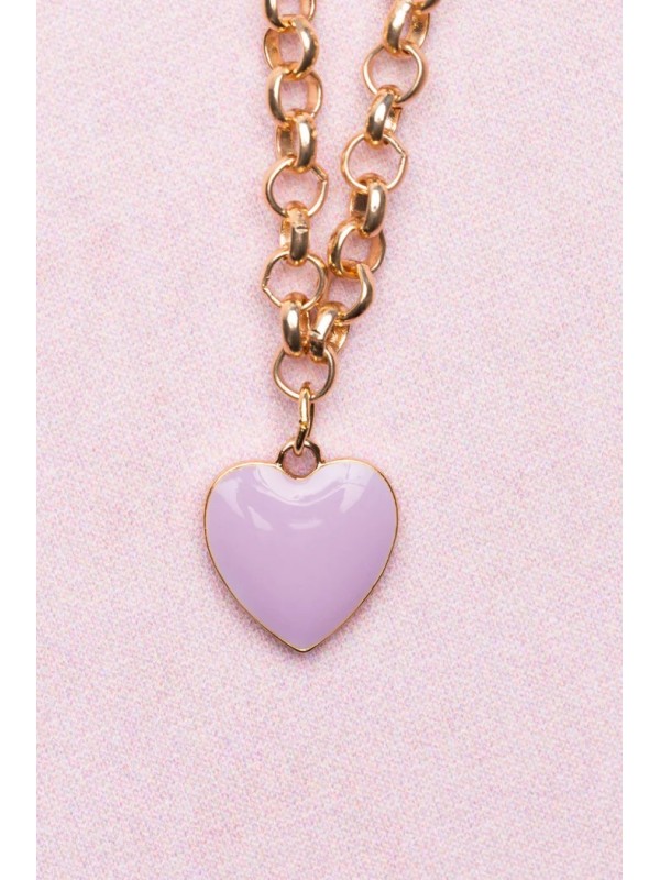 Collier chaîne épaisse en forme de cœur violet - Great Pretenders