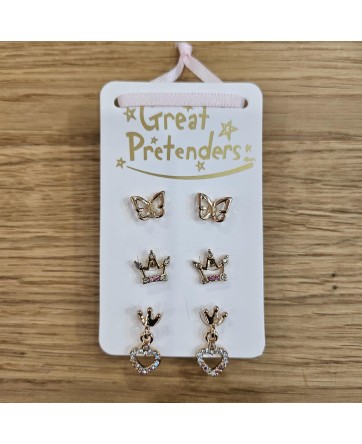 Boucles d'oreilles cloutées princesse (3 paires) - Great Pretenders