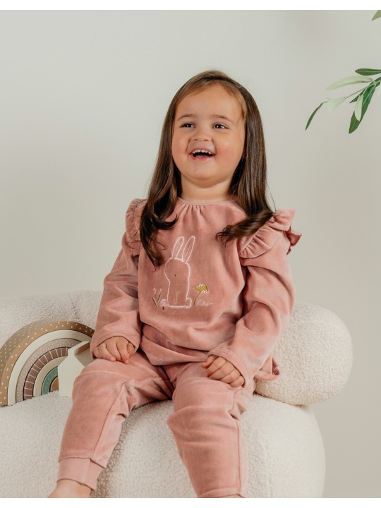 Pyjama en velours 2 pièces Rose Lapin - Noukie's