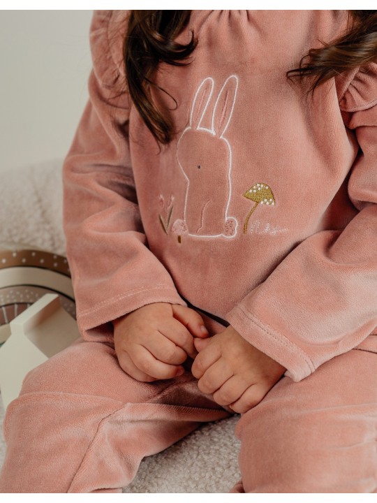 Pyjama en velours 2 pièces Rose Lapin - Noukie's
