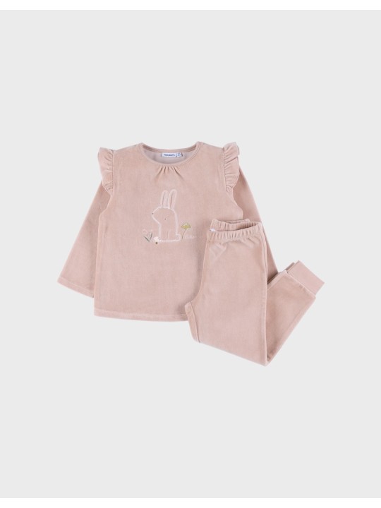 Pyjama en velours 2 pièces Rose Lapin - Noukie's