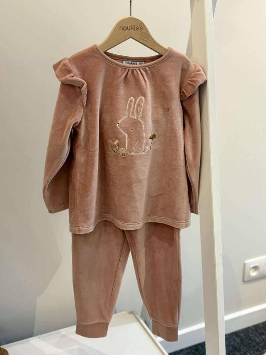 Pyjama en velours 2 pièces Rose Lapin - Noukie's