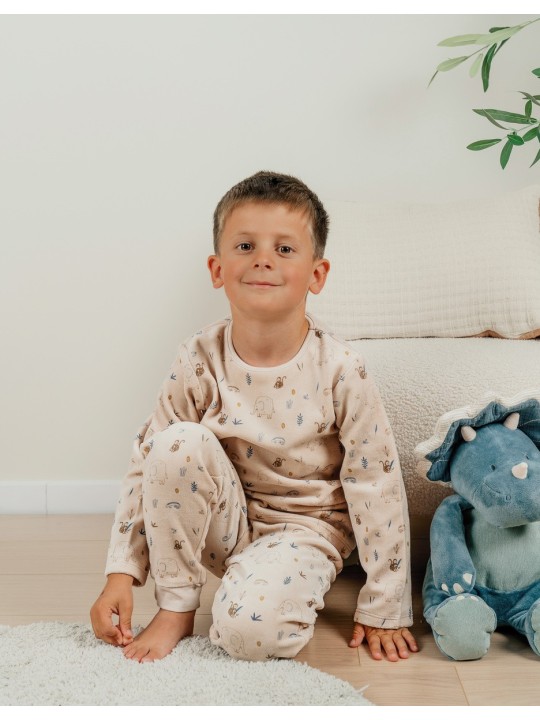 Pyjama en velours 2 pièces beige Elephant - Noukie's