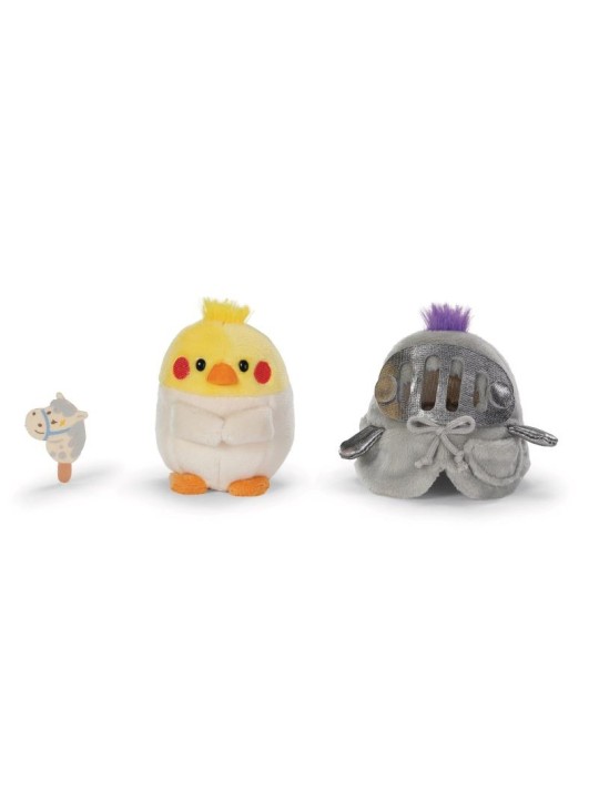 Peluche Cockatiel Chipsy avec un cheval à bascule et un costume d'armure de chevalier - NICI