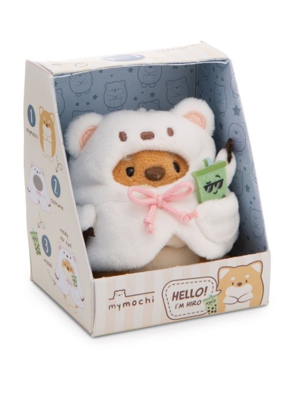 Peluche Hiro avec thé aux perles et costume d'ours polaire - NICI