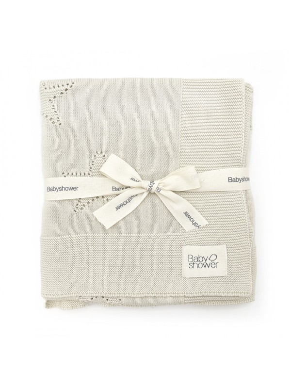 Couverture tricot étoiles beige  - BabyShower
