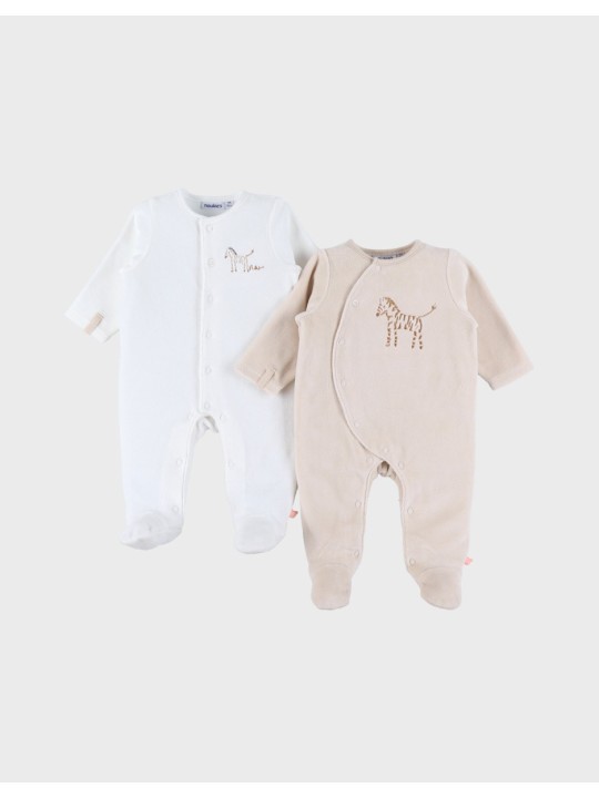 Lot  de 2 pyjamas bébé en velours zèbre - Noukie's