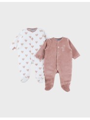 Lot  de 2 pyjamas bébé en velours coeurs - Noukie's