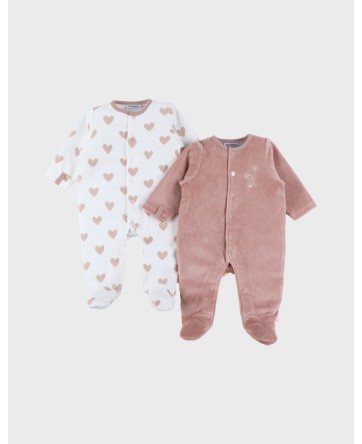 Lot  de 2 pyjamas bébé en velours coeurs - Noukie's