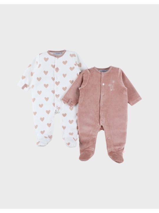 Lot  de 2 pyjamas bébé en velours coeurs - Noukie's
