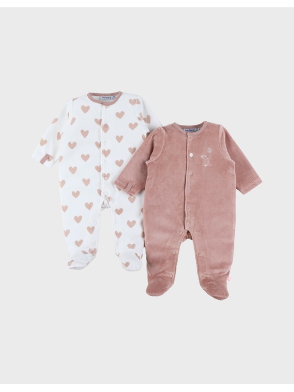 Lot  de 2 pyjamas bébé en velours coeurs - Noukie's