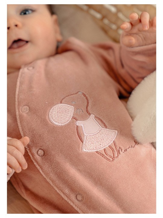 Pyjama bébé en velours rose souris - Noukie's