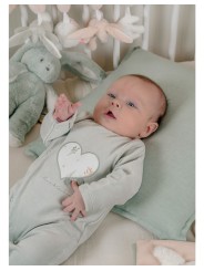 Pyjama bébé en velours vert cœur - Noukie's