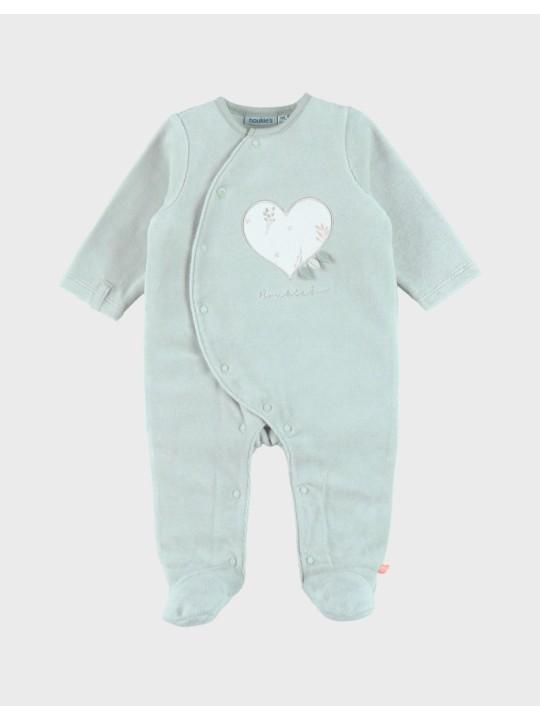 Pyjama bébé en velours vert cœur - Noukie's