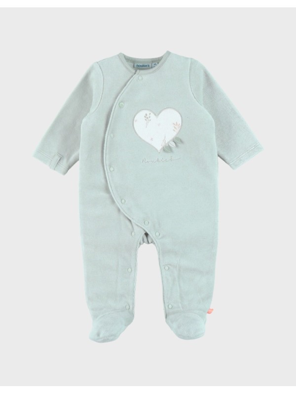 Pyjama bébé en velours vert cœur - Noukie's