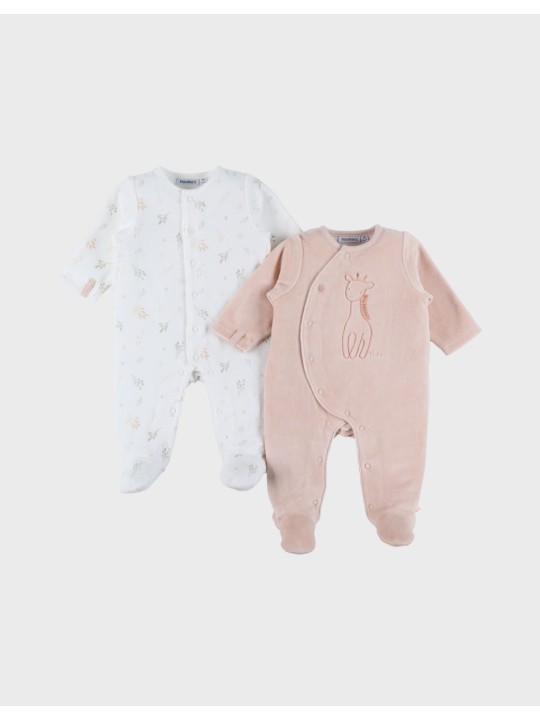 Lot  de 2 pyjamas bébé en velours girafe - Noukie's