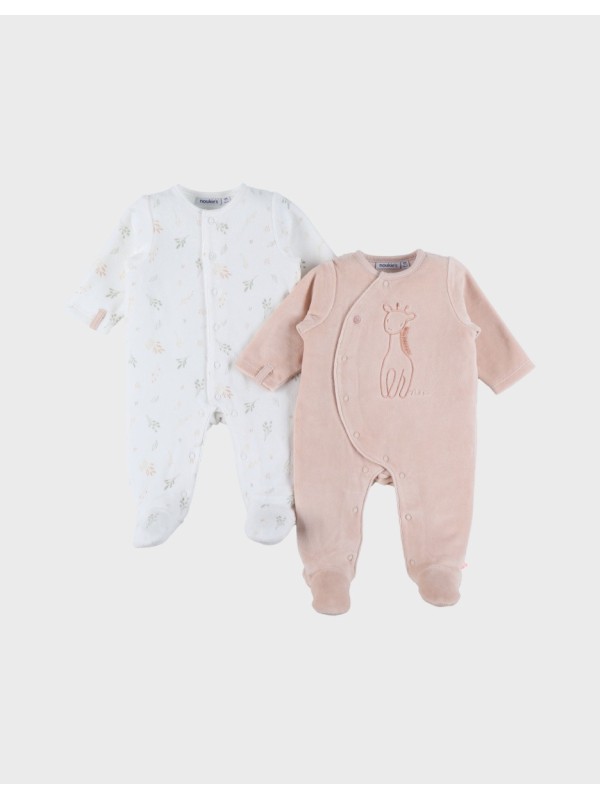 Lot  de 2 pyjamas bébé en velours girafe - Noukie's
