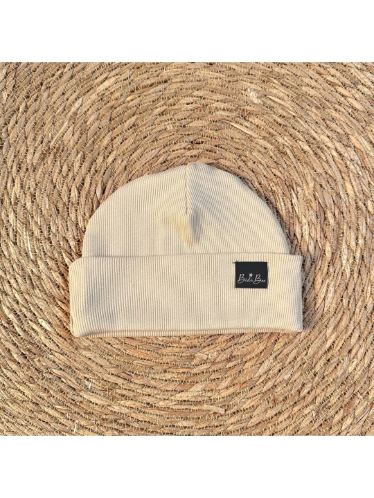 Bonnet mi-saison côtelé beige - Bidiboo