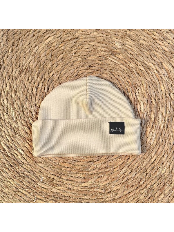 Bonnet mi-saison côtelé beige - Bidiboo