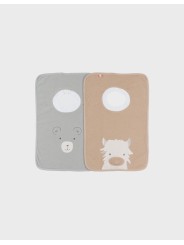 Lot de 2 bavoirs en éponge beige et kaki - Noukie's