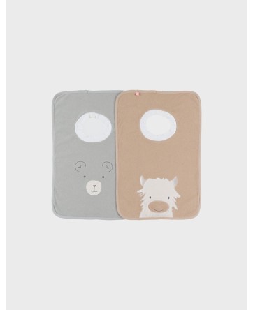 Lot de 2 bavoirs en éponge beige et kaki - Noukie's