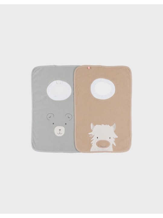 Lot de 2 bavoirs en éponge beige et kaki - Noukie's