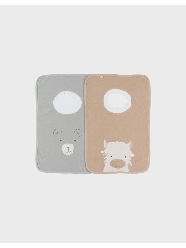 Lot de 2 bavoirs en éponge beige et kaki - Noukie's