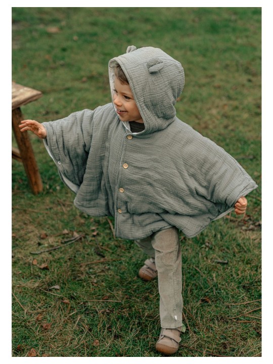 Poncho bébé, mousseline de coton bio - Kaki - Noukie's