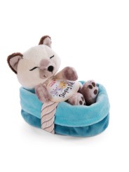 Peluche Chat 12cm dans un panier Bleu NICI