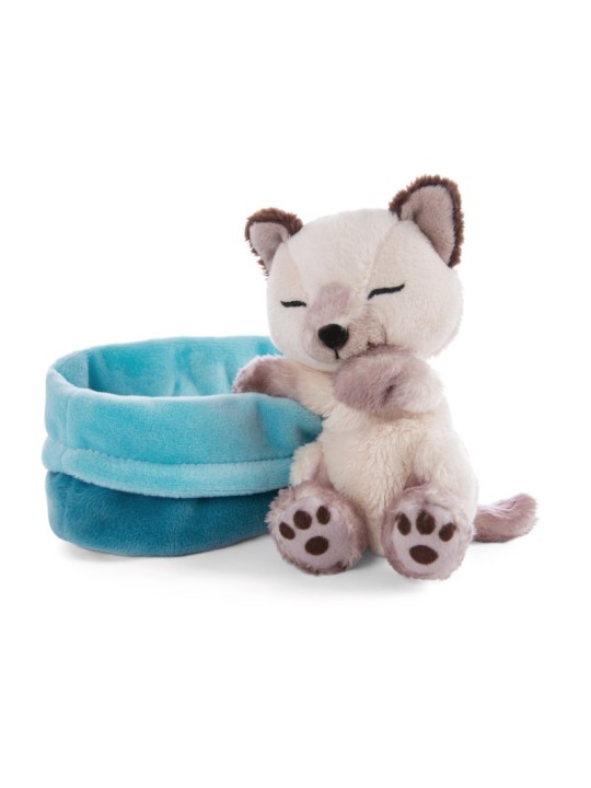 Peluche Chat 12cm dans un panier Bleu NICI