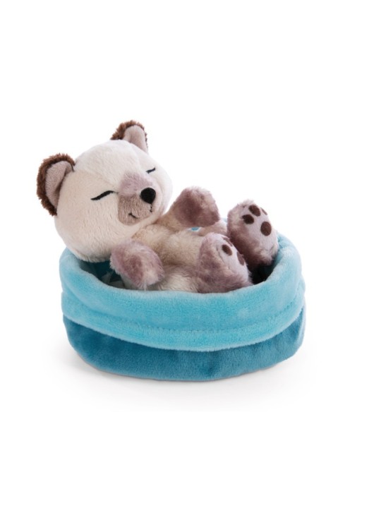 Peluche Chat 12cm dans un panier Bleu NICI