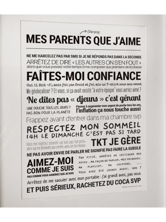 Affiche "Mes parents (darons) que j'aime" - Tout est dit