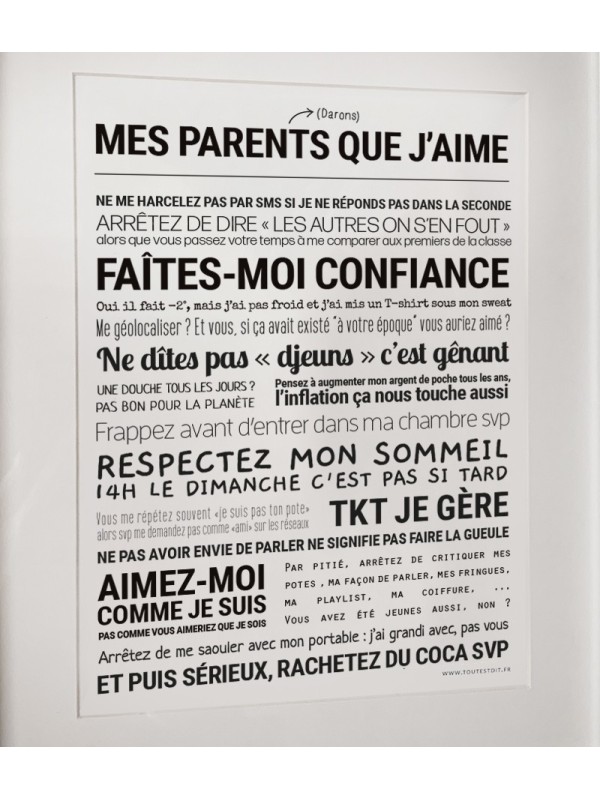 Affiche "Mes parents (darons) que j'aime" - Tout est dit
